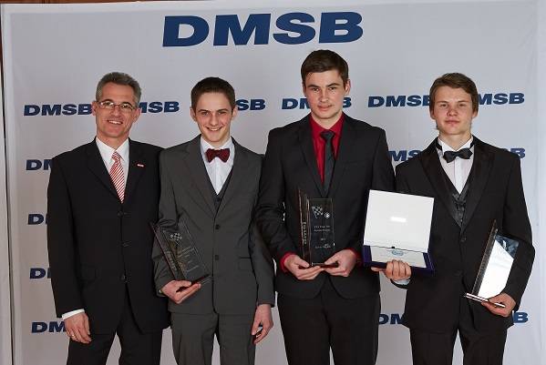  von links: Jürgen Hieke (dmsj Vorsitzender), Daniel Spiller, Kevin Munkler, Franz Kadlec 